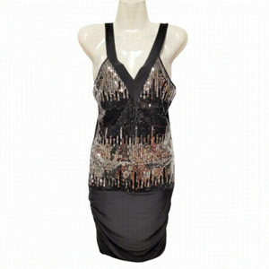 Sequin Sparkly Black and Silver Halter Strap Sexy Dress- Size L